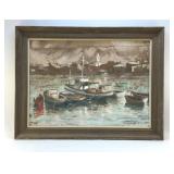 ORIGINAL OIL ON CANVAS SEAPORT ARTIST SIGNED