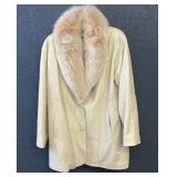 HENIG FURS LEATHER FOX COLLAR JACKET WOMENS L
