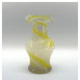 YELLOW SWIRL ART GLASS VASE 7'