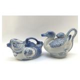 TWO CHINESE BIRD TEAPOTS