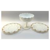 MILK GLASS EGG TRAYS, COMPOTE