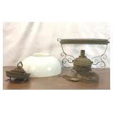 ANTIQUE BRASS FILIGREE HANGING OIL LAMP