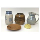 5 PIECES ASSORTED ART POTTERY VASES PITCHER FROG