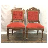 2 ANTIQUE VICTORIAN RED VELVET PARLOR CHAIRS