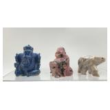 CARVED CRYSTAL BUDDHA, LORD GANESHA, BEAR