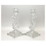 PAIR IMPERIAL CLEAR GLASS KOI FISH CANDLESTICKS
