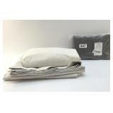 2 SETS OF LINED BEIGE DRAPES, 1 VALANCE 36"