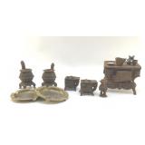 ASSORTED CAST-IRON METAL STOVES, METAL ASHTRAYS