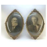 ANTIQUE PORTRAITS, CONVEX GLASS ORNATE FRAMES