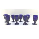 8 Heavy Cobalt Blue Glass Goblets