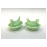 PAIR OF MINI JADEITE HENS ON A NEST
