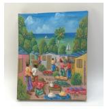 VINTAGE OIL ON CANVAS ISLAND PAINTING