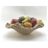 LARGE POTTERY FRUIT BOWL WITH FRUIT