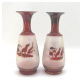 VTG bohemian Ruby flashed frosted vases
