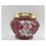 1990 FENTON RUBY POTPOURRI JAR SIGNED HAND PAINTED