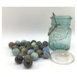 ANTIQUE BALL JAR FULL OF MARBLE SHOOTERS