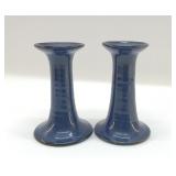 POTTS POTTERY BLUE CANDLESTICKS 5.5"