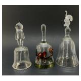 GLASS BELLS KEWPIE, ELEPHANT, FLORAL 7"