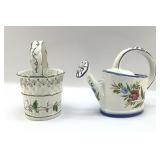 PORTUGAL POTTERY WATERING CAN, BASKET 7"