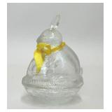 VTG CLEAR GLASS EASTER BUNNY ON A NEST