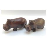VINTAGE WOODEN HAND CARVED HIPPOS