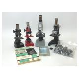ASSORTED LOT MICROSCOPES SLIDES PARTS