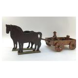 FOLK ART HANDMADE FARMER WITH HIS CART