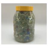 JAR OF OLD MARBLES AND GLASS PIECES
