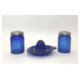 VTG COBALT BLUE GLASS JUICER SALT PEPPER SHAKERS