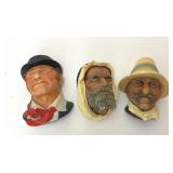 3 VTG BOSSONS LEGEND CHALKWARE HEADS
