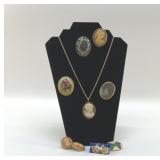 ANTIQUE CAMEO BROOCHES, PENDANT, EARRINGS