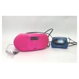 TIMEX ALARM CLOCK & PINK CD PLAYER RADIO