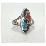 NATIVE AMERICAN 840 SILVER TURQUOISE CORAL RING