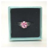 PSIROY 925 STERLING SILVER PLATED PINK STONE RING