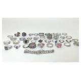 LOT SILVER TONE FASHION JEWELRY RINGS BRACELET