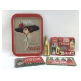 COCA-COLA TRAY, TRIVETS, THERMOMETER