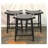 3 FAUX LEATHER SEAT BLACK STOOLS