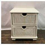 WHITE COASTAL STYLE WICKER DRAWER SIDE TABLE