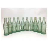10 VTG GREEN GLASS COCA-COLA BOTTLES