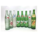 8 VTG ASSORTED GLASS SODA BOTTLES RC 7UP MELLO
