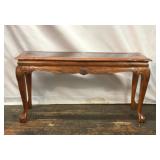 ORNATE WOODEN CONSOLE TABLE WITH GLASS TOP