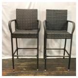 PAIR OF OUTDOOR RESIN WICKER BARSTOOLS