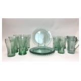 ASSORTED GREEN GLASS COCA-COLA CUPS PLATES