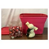 TOTE FULL OF CHRISTMAS DECORATIONS ORNAMENTS