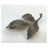 ANTIQUE GERMAN STERLING MARCASITE LEAF BROOCH