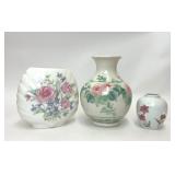 3 VTG FLORAL CERAMIC PORCELAIN VASES