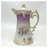 ANTIQUE PORCELAIN CHOCOLATE POT PURPLE FLORAL