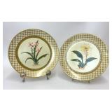 2 HAND PAINTED GOLD FLORAL DECORATIVE WALL PLATES