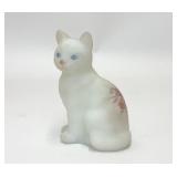 FENTON SATIN GLASS CAT HAND PAINTED ROSES