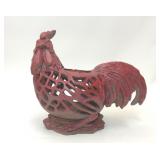 LATTICE CUT RED ROOSTER CANDLE HOLDER
